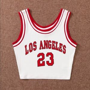 Red and White Graphic crop top